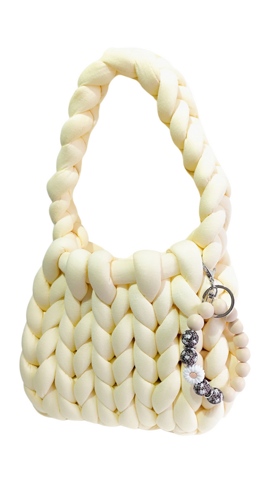 Chunky Knit Cloud Bag – YellowLight Vanilla Ice Cream Handgemachte Stricktasche im Wolken-Stil