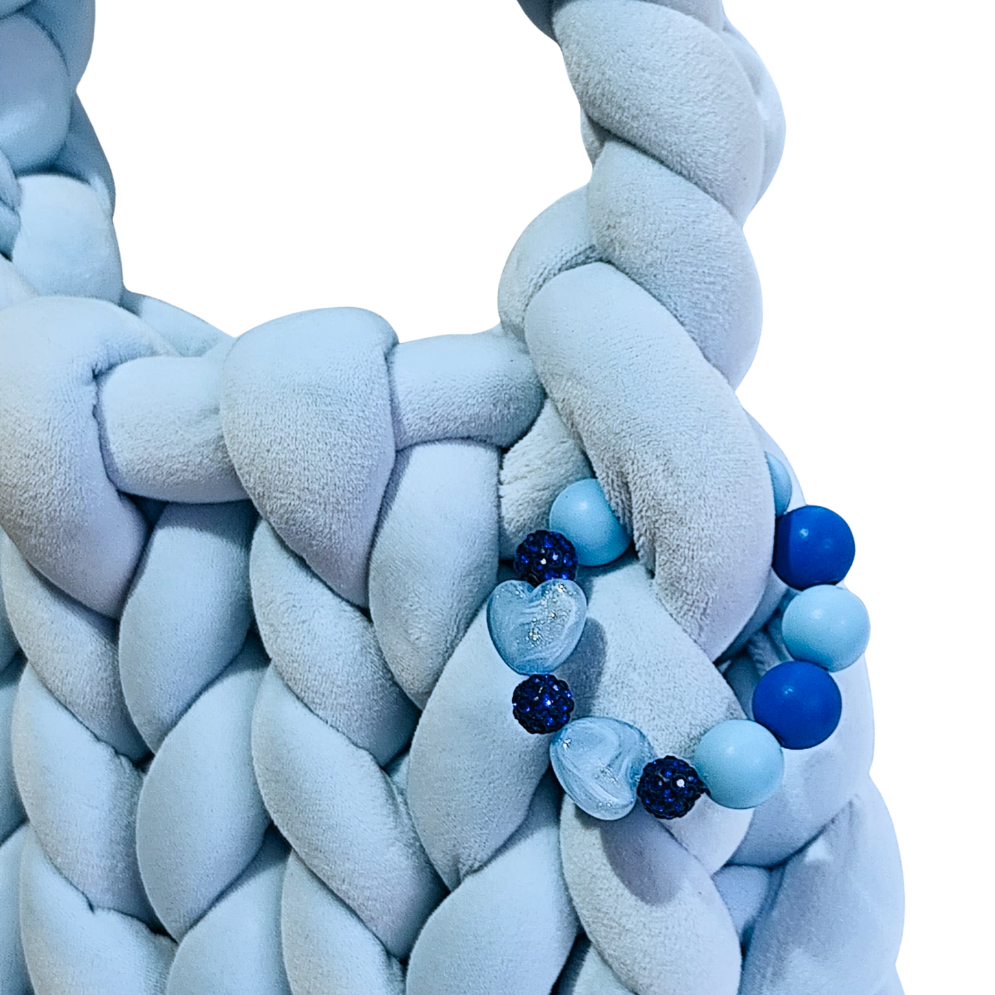 Chunky Knit Cloud Bag – Light Blue Handgemachte Stricktasche im Wolken-Stil