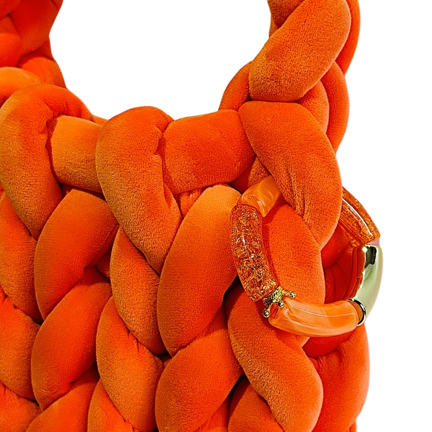 Chunky Knit Cloud Bag – Orange Handgemachte Stricktasche im Wolken-Stil