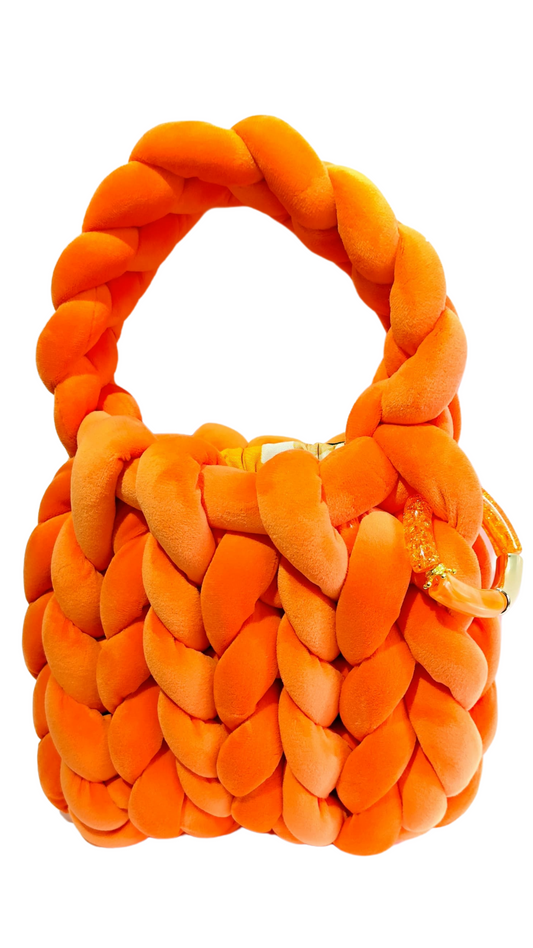 Chunky Knit Cloud Bag – Orange Handgemachte Stricktasche im Wolken-Stil