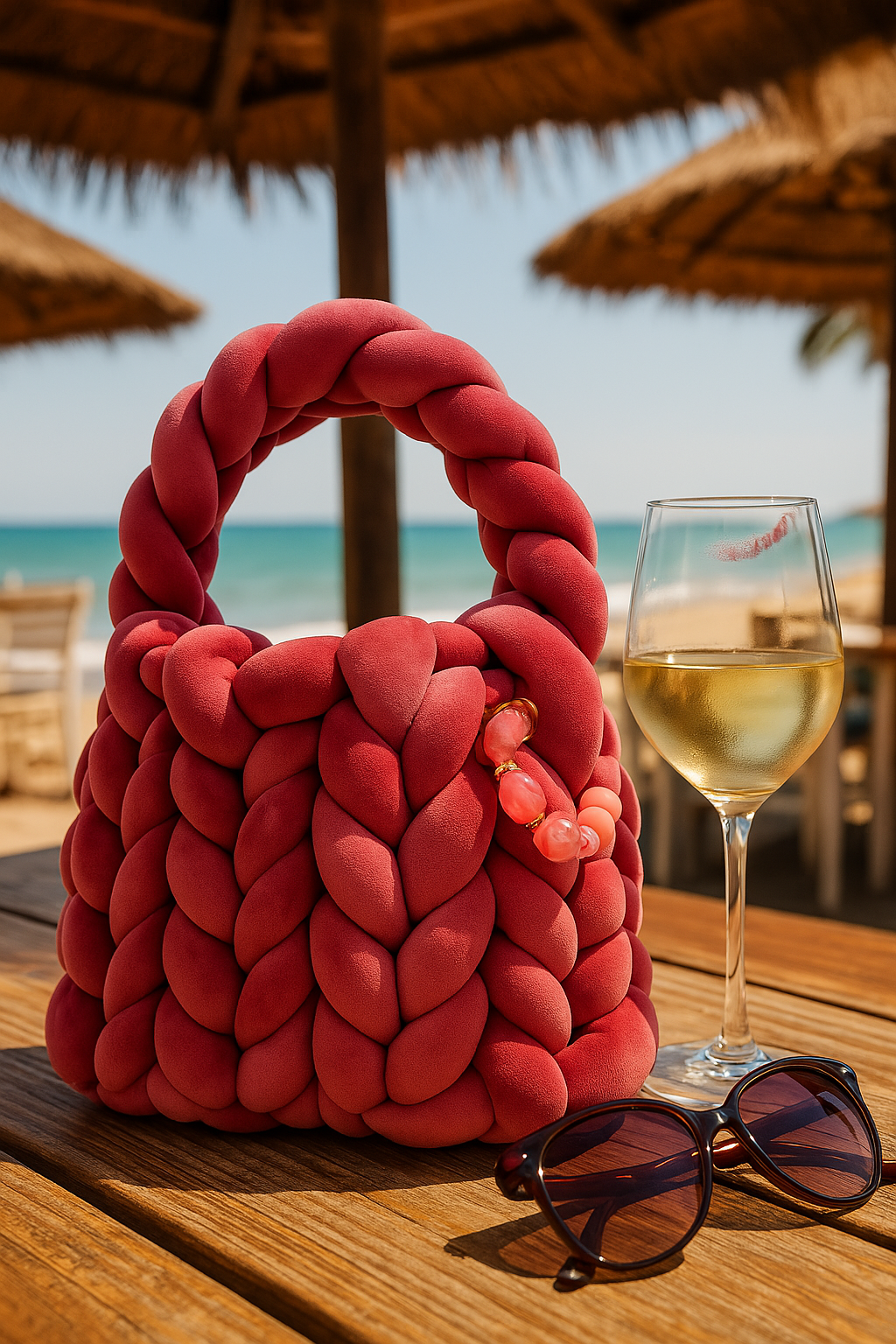 Chunky Knit Cloud Bag – Pink Handgemachte Stricktasche im Wolken-Stil