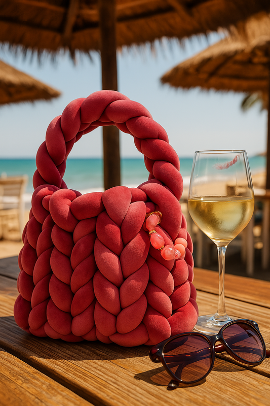 Chunky Knit Cloud Bag – Pink Handgemachte Stricktasche im Wolken-Stil