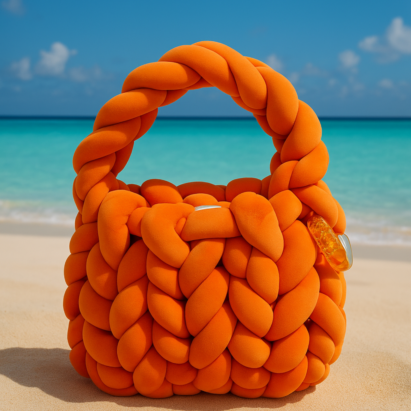 Chunky Knit Cloud Bag – Orange Handgemachte Stricktasche im Wolken-Stil
