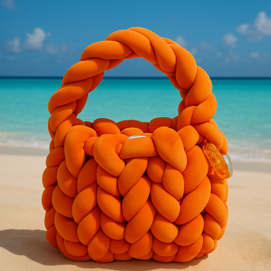 Chunky Knit Cloud Bag – Orange Handgemachte Stricktasche im Wolken-Stil