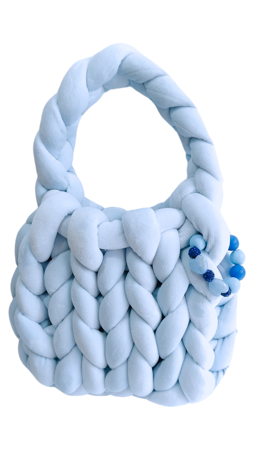 Chunky Knit Cloud Bag – Light Blue Handgemachte Stricktasche im Wolken-Stil
