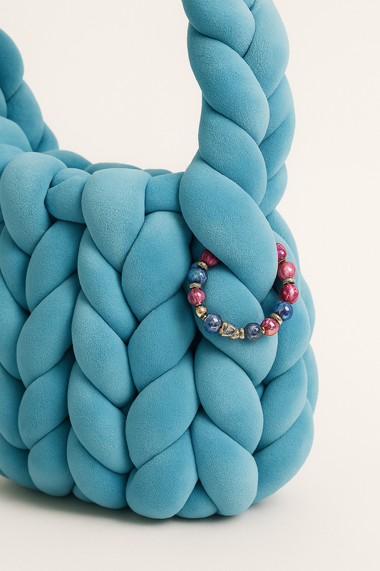 Chunky Knit Cloud Bag – Blue Handgemachte Stricktasche im Wolken-Stil