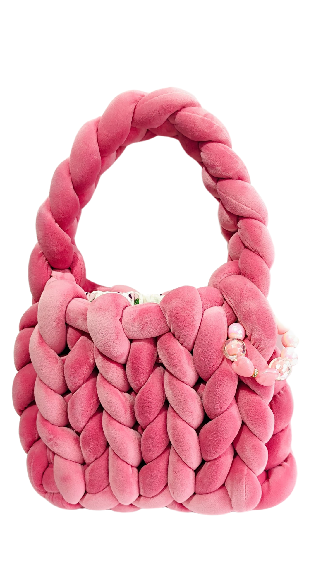 Chunky Knit Cloud Bag – Pink Handgemachte Stricktasche im Wolken-Stil