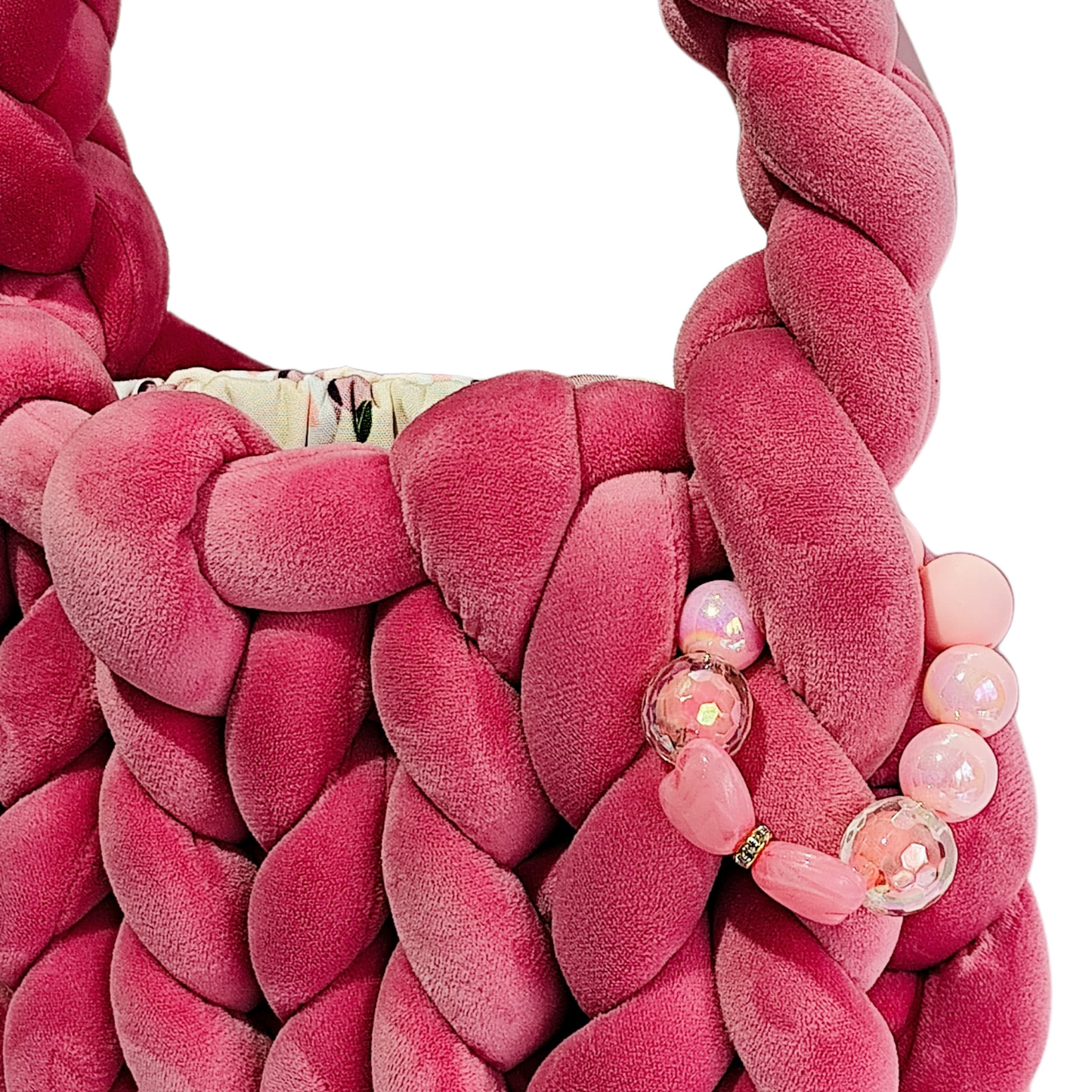 Chunky Knit Cloud Bag – Pink Handgemachte Stricktasche im Wolken-Stil